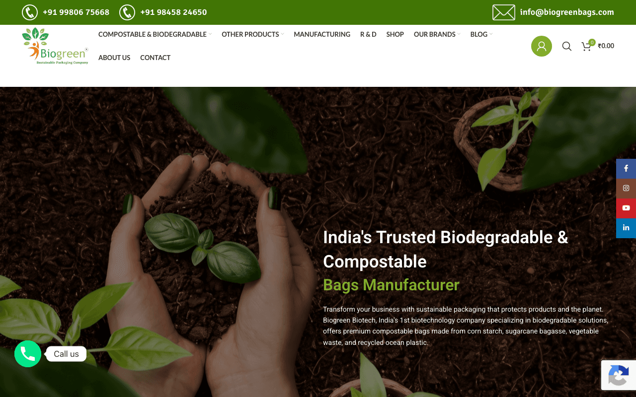 Biogreen Bags website built by CloudFigma